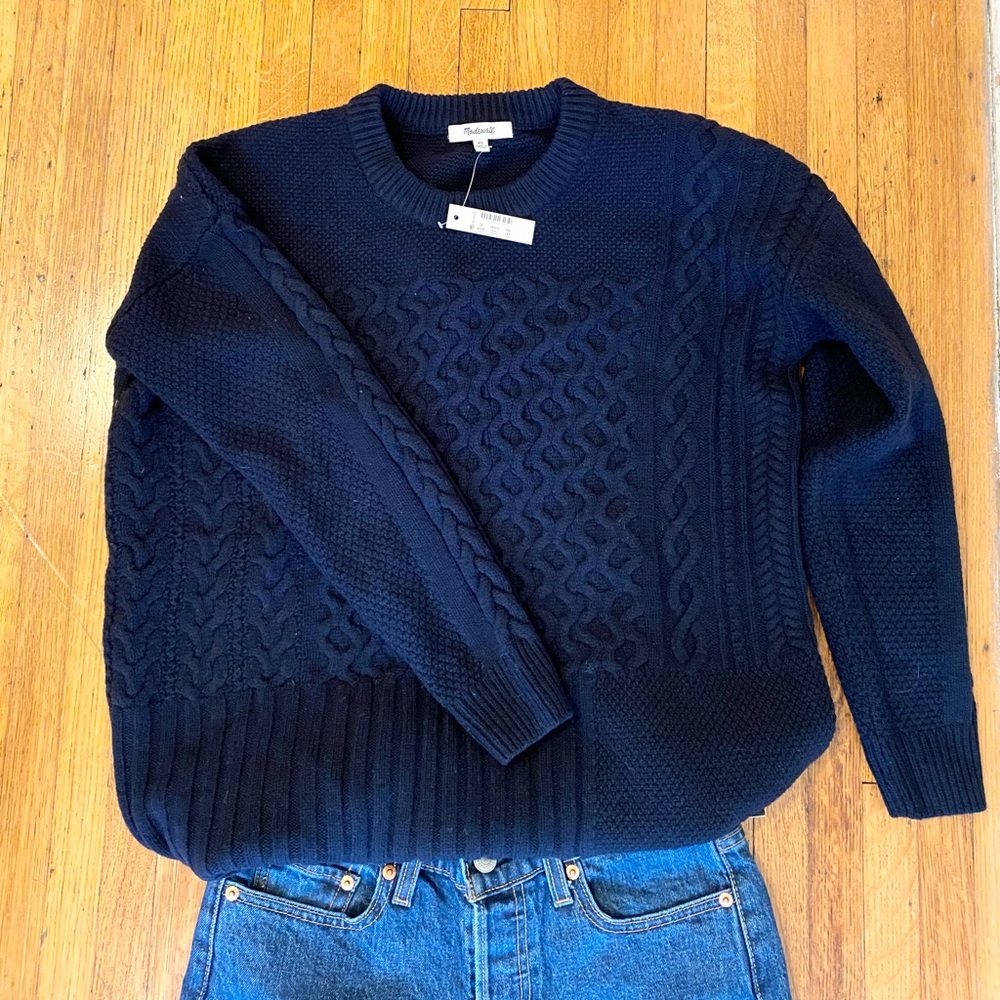 Madewell cableknit patchwork tunic sweater XS